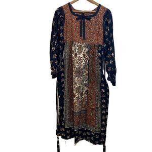 VTG Floral Pattern Right Handmade 70's Prairie Dress Talon Zipper Boho  Bow